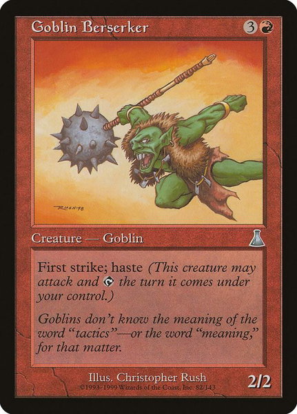 Goblin Berserker trading card from Urza's Destiny Goblin Berserker - Urza's Destiny Magic: The Gathering trading card