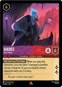 Hades - Fast Talker - Archazia's Island (7) #52/204 - Rare Disney Lorcana Trading Card