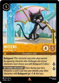 Mittens - Sassy Street Cat - Archazia's Island (7) #9/204 - Rare Disney Lorcana Trading Card