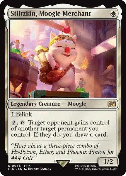 Stiltzkin, Moogle Merchant trading card from FINAL FANTASY Stiltzkin, Moogle Merchant - FINAL FANTASY Magic: The Gathering trading card