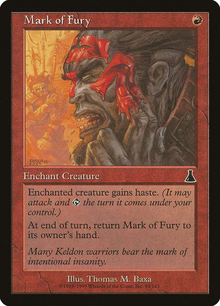 Mark of Fury trading card from Urza's Destiny Mark of Fury - Urza's Destiny Magic: The Gathering trading card