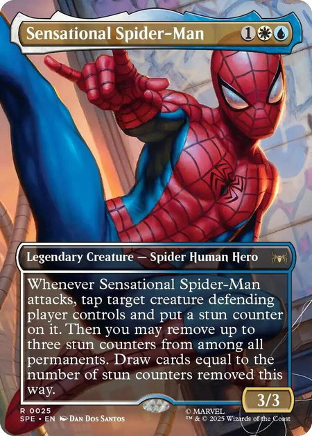 Sensational Spider-Man (Borderless) trading card from Marvel's Spider-Man: Eternal-Legal Sensational Spider-Man (Borderless) - Marvel's Spider-Man: Eternal-Legal Magic: The Gathering trading card