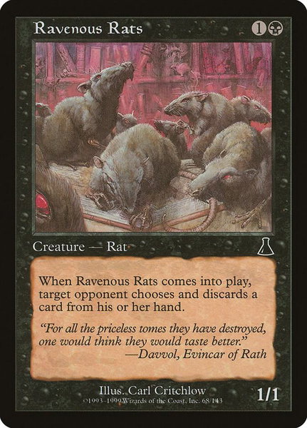 Ravenous Rats trading card from Urza's Destiny Ravenous Rats - Urza's Destiny Magic: The Gathering trading card