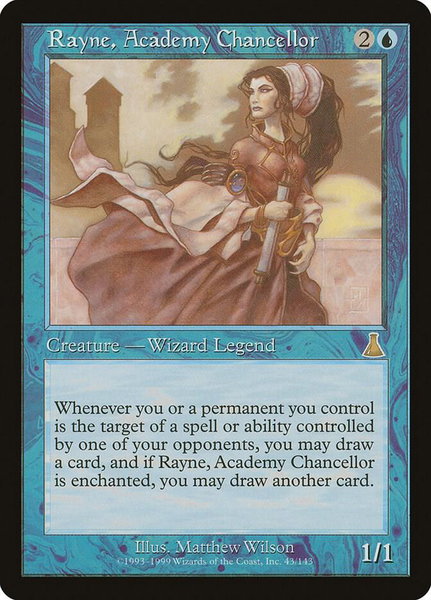 Rayne, Academy Chancellor trading card from Urza's Destiny Rayne, Academy Chancellor - Urza's Destiny Magic: The Gathering trading card