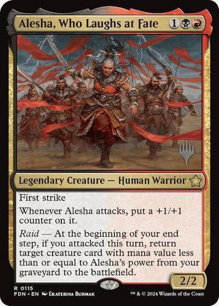 Alesha, Who Laughs at Fate trading card from Promo Pack: Aetherdrift Alesha, Who Laughs at Fate - Promo Pack: Aetherdrift Magic: The Gathering trading card