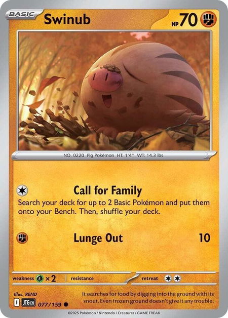 Swinub - 077/159 - SV09: Journey Together Pokémon trading card