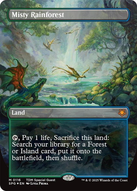 Misty Rainforest (Borderless) (Dragonscale Foil) trading card from Special Guests Misty Rainforest (Borderless) (Dragonscale Foil) - Special Guests Magic: The Gathering trading card