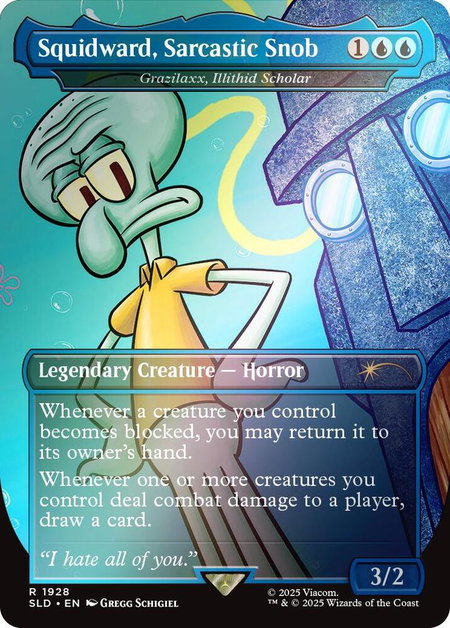 Squidward, Sarcastic Snob - Grazilaxx, Illithid Scholar (Rainbow Foil) - Secret Lair Drop Series Magic: The Gathering trading card