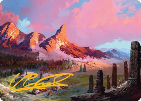 Rugged Highlands Art Card (29/54) (Gold-Stamped Signature) trading card from Art Series: Tarkir: Dragonstorm Rugged Highlands Art Card (29/54) (Gold-Stamped Signature) - Art Series: Tarkir: Dragonstorm Magic: The Gathering trading card