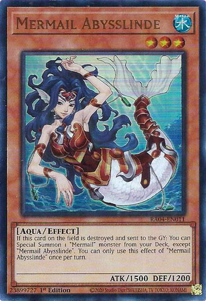 Mermail Abysslinde (UR) trading card from Quarter Century Stampede Mermail Abysslinde (UR) - Quarter Century Stampede YuGiOh trading card