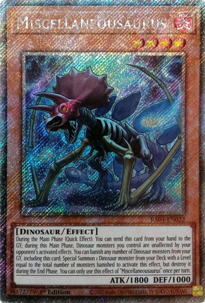 Miscellaneousaurus (Platinum Secret Rare) trading card from Quarter Century Stampede Miscellaneousaurus (Platinum Secret Rare) - Quarter Century Stampede YuGiOh trading card