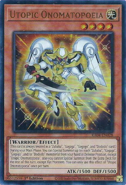 Utopic Onomatopoeia (UR) trading card from Quarter Century Stampede Utopic Onomatopoeia (UR) - Quarter Century Stampede YuGiOh trading card