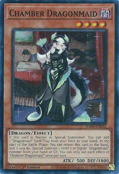 Chamber Dragonmaid trading card from Quarter Century Stampede Chamber Dragonmaid - Quarter Century Stampede YuGiOh trading card