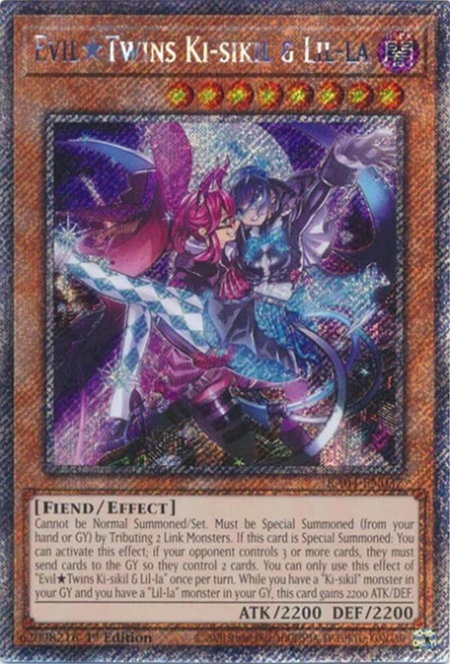 Evil Twins Ki-sikil & Lil-la (Platinum Secret Rare) - Quarter Century Stampede YuGiOh trading card
