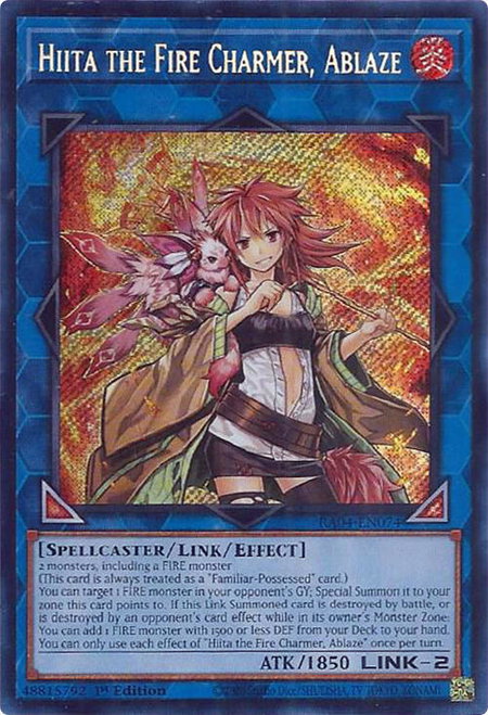 Hiita the Fire Charmer, Ablaze (Secret Rare) - Quarter Century Stampede YuGiOh trading card