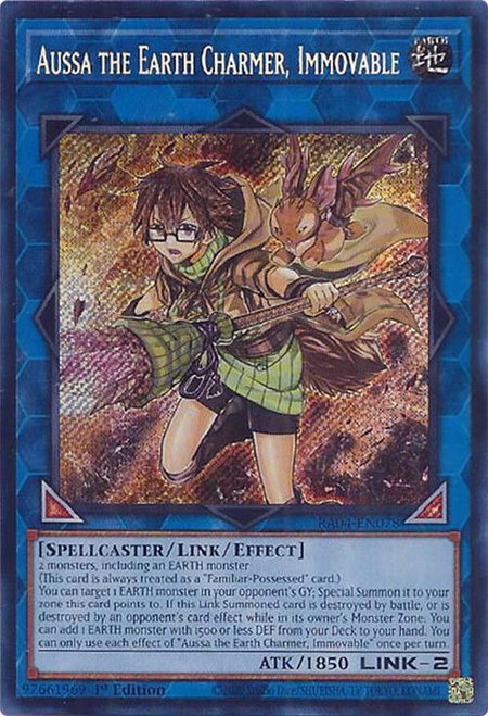 Aussa the Earth Charmer, Immovable (Secret Rare) trading card from Quarter Century Stampede Aussa the Earth Charmer, Immovable (Secret Rare) - Quarter Century Stampede YuGiOh trading card