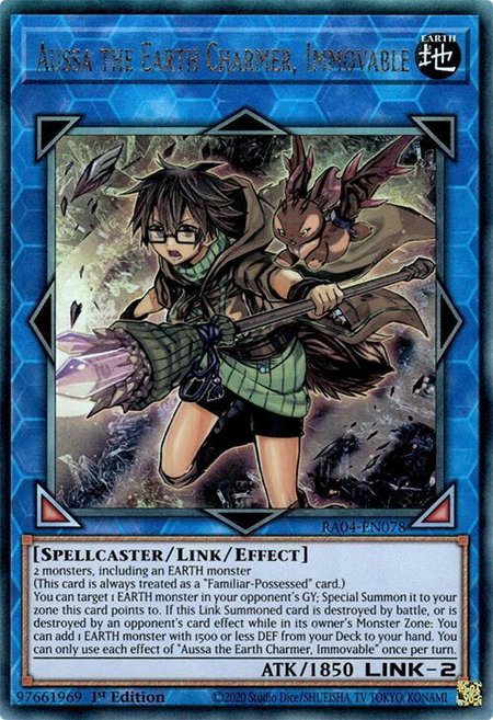 Aussa the Earth Charmer, Immovable (PUR) - Quarter Century Stampede YuGiOh trading card