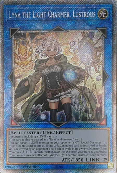 Lyna the Light Charmer, Lustrous (Platinum Secret Rare) - Quarter Century Stampede YuGiOh trading card