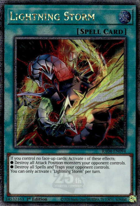Lightning Storm (New Art) (Quarter Century Secret Rare) trading card from Quarter Century Stampede Lightning Storm (New Art) (Quarter Century Secret Rare) - Quarter Century Stampede YuGiOh trading card