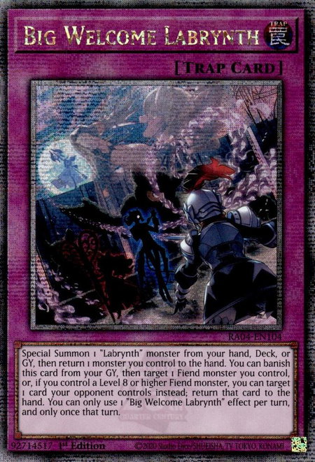 Big Welcome Labrynth (Quarter Century Secret Rare) trading card from Quarter Century Stampede Big Welcome Labrynth (Quarter Century Secret Rare) - Quarter Century Stampede YuGiOh trading card