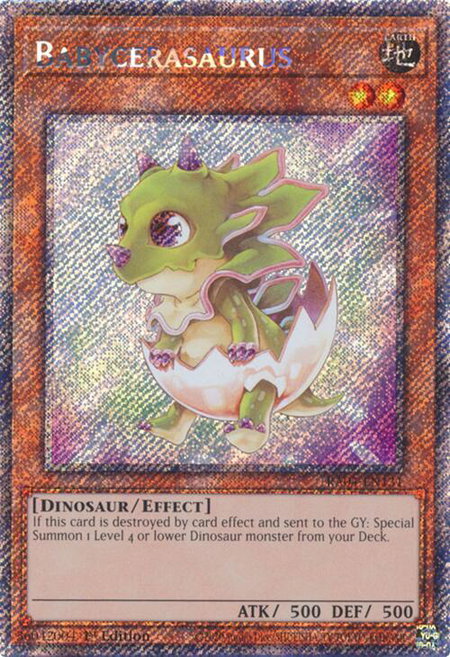 Babycerasaurus (Platinum Secret Rare) - Quarter Century Stampede YuGiOh trading card