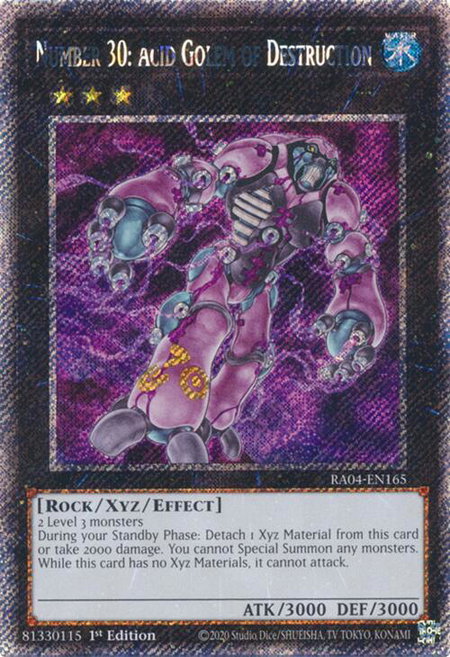 Number 30: Acid Golem of Destruction (Platinum Secret Rare) - Quarter Century Stampede YuGiOh trading card