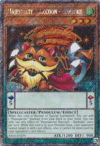 Majespecter Raccoon - Bunbuku (Platinum Secret Rare) - Quarter Century Stampede #RA04-EN259 - Platinum Secret Rare YuGiOh Trading Card