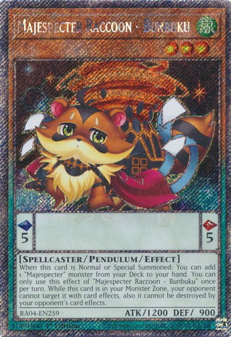 Majespecter Raccoon - Bunbuku (Platinum Secret Rare) - Quarter Century Stampede YuGiOh trading card
