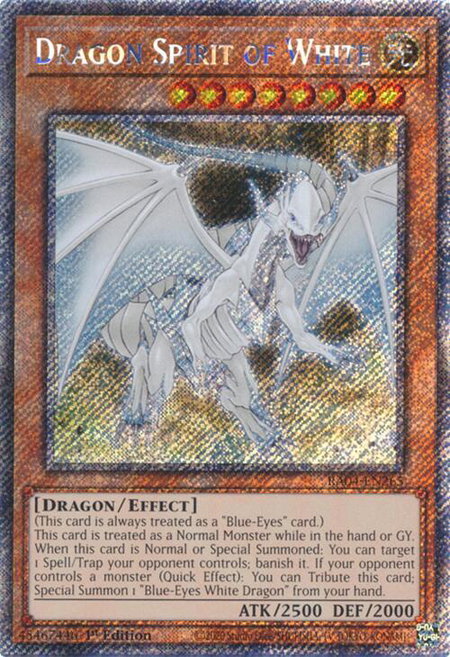 Dragon Spirit of White (Platinum Secret Rare) - Quarter Century Stampede YuGiOh trading card