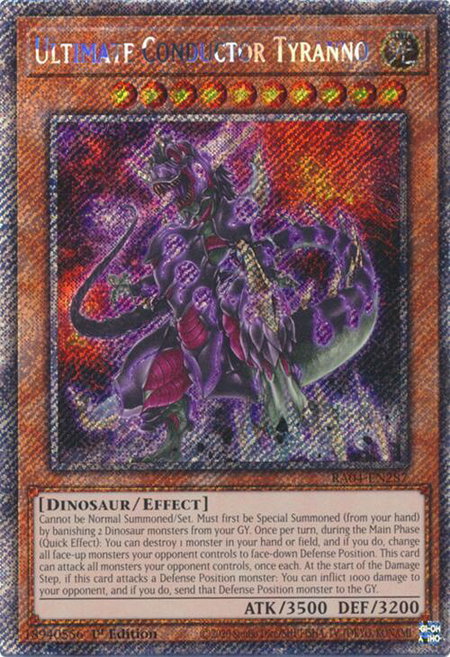 Ultimate Conductor Tyranno (Platinum Secret Rare) - Quarter Century Stampede YuGiOh trading card