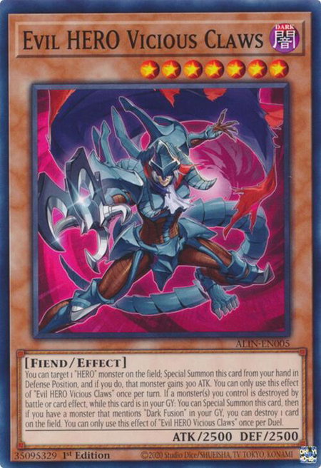Evil HERO Vicious Claws trading card from Alliance Insight Evil HERO Vicious Claws - Alliance Insight YuGiOh trading card