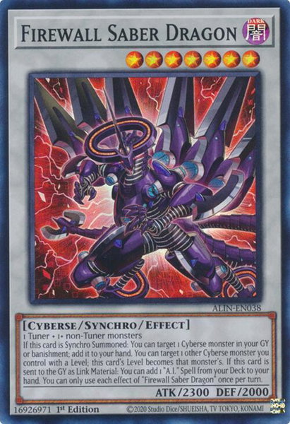 Firewall Saber Dragon trading card from Alliance Insight Firewall Saber Dragon - Alliance Insight YuGiOh trading card