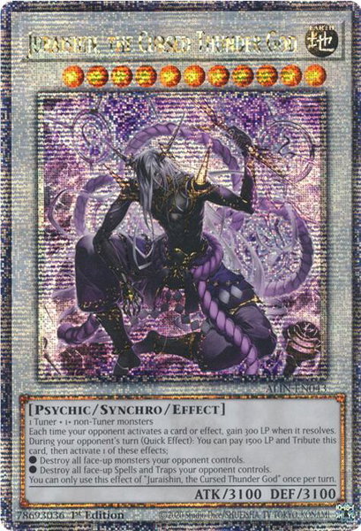 Juraishin, the Cursed Thunder God (Quarter Century Secret Rare) trading card from Alliance Insight Juraishin, the Cursed Thunder God (Quarter Century Secret Rare) - Alliance Insight YuGiOh trading card