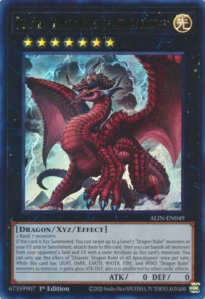 Disaster, Dragon Ruler of All Apocalypses trading card from Alliance Insight Disaster, Dragon Ruler of All Apocalypses - Alliance Insight YuGiOh trading card