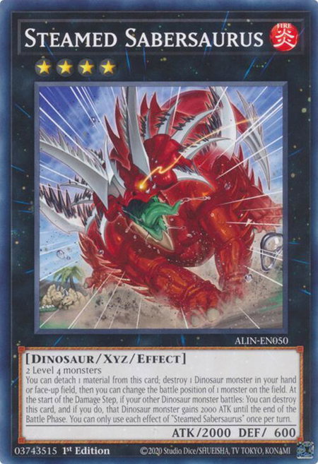 Steamed Sabersaurus trading card from Alliance Insight Steamed Sabersaurus - Alliance Insight YuGiOh trading card