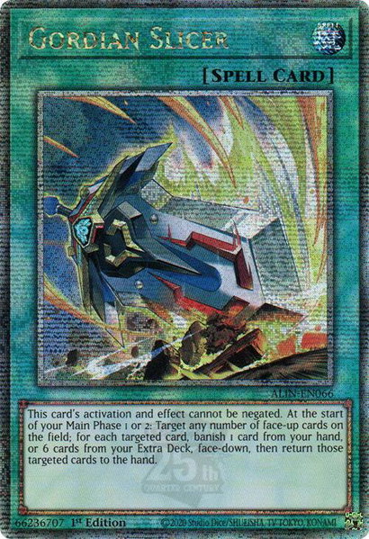 Gordian Slicer (Quarter Century Secret Rare) trading card from Alliance Insight Gordian Slicer (Quarter Century Secret Rare) - Alliance Insight YuGiOh trading card
