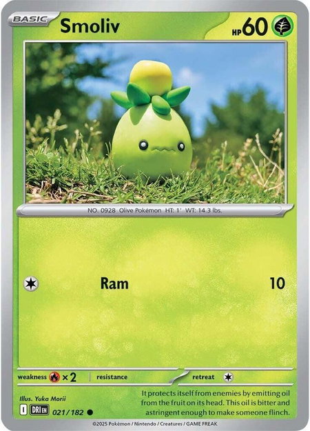 Smoliv trading card from SV10: Destined Rivals Smoliv - SV10: Destined Rivals Pokémon trading card