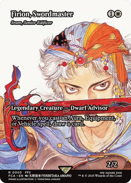 Firion, Swordmaster - Sram, Senior Edificer (Showcase) trading card from FINAL FANTASY: Through the Ages Firion, Swordmaster - Sram, Senior Edificer (Showcase) - FINAL FANTASY: Through the Ages Magic: The Gathering trading card