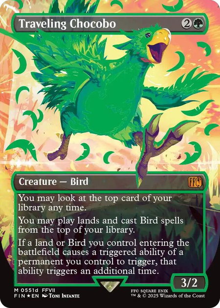 Traveling Chocobo (Borderless) (Neon Ink Green) - FINAL FANTASY Magic: The Gathering trading card