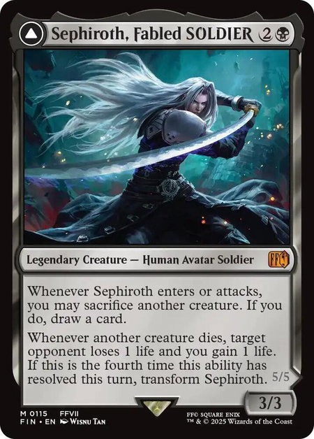 Sephiroth, Fabled SOLDIER trading card from FINAL FANTASY Sephiroth, Fabled SOLDIER - FINAL FANTASY Magic: The Gathering trading card