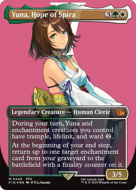 Yuna, Hope of Spira (Borderless) (Surge Foil) - FINAL FANTASY Magic: The Gathering trading card