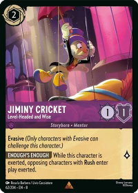 Jiminy Cricket - Level-Headed and Wise - Reign of Jafar (8) #62/204 - Rare Disney Lorcana Trading Card