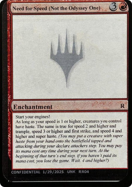 Need for Speed (Not the Odyssey One) - Un-Known Event Playtest Cards Magic: The Gathering trading card
