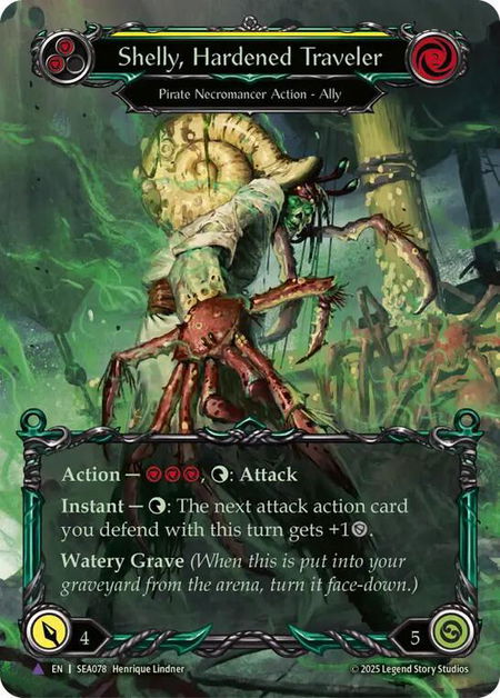 Shelly, Hardened Traveler (Marvel) trading card from High Seas Shelly, Hardened Traveler (Marvel) - High Seas Flesh and Blood trading card