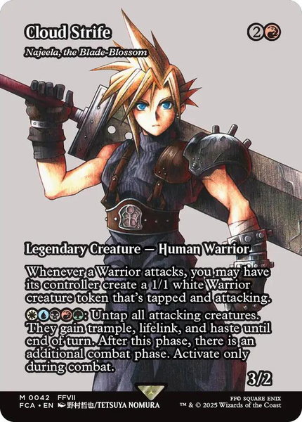 Cloud Strife - Najeela, the Blade-Blossom (Showcase) trading card from FINAL FANTASY: Through the Ages Cloud Strife - Najeela, the Blade-Blossom (Showcase) - FINAL FANTASY: Through the Ages Magic: The Gathering trading card