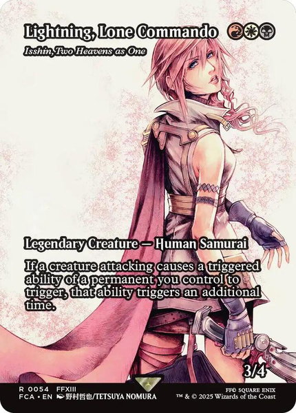 Lightning, Lone Commando - Isshin, Two Heavens as One (Showcase) trading card from FINAL FANTASY: Through the Ages Lightning, Lone Commando - Isshin, Two Heavens as One (Showcase) - FINAL FANTASY: Through the Ages Magic: The Gathering trading card