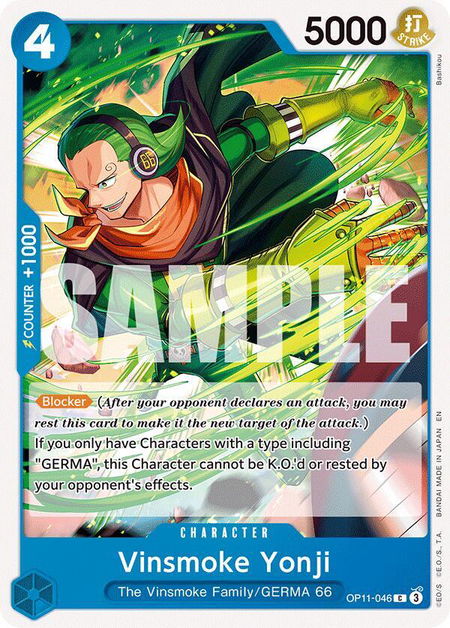 Vinsmoke Yonji - A Fist of Divine Speed One Piece trading card