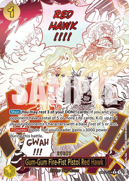 Gum-Gum Fire-Fist Pistol Red Hawk (Alternate Art) - A Fist of Divine Speed One Piece trading card