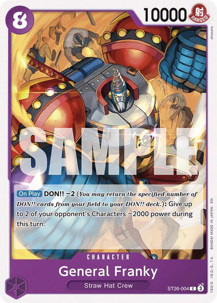 General Franky trading card from Starter Deck 26: PURPLE/BLACK Monkey.D.Luffy General Franky - Starter Deck 26: PURPLE/BLACK Monkey.D.Luffy One Piece trading card