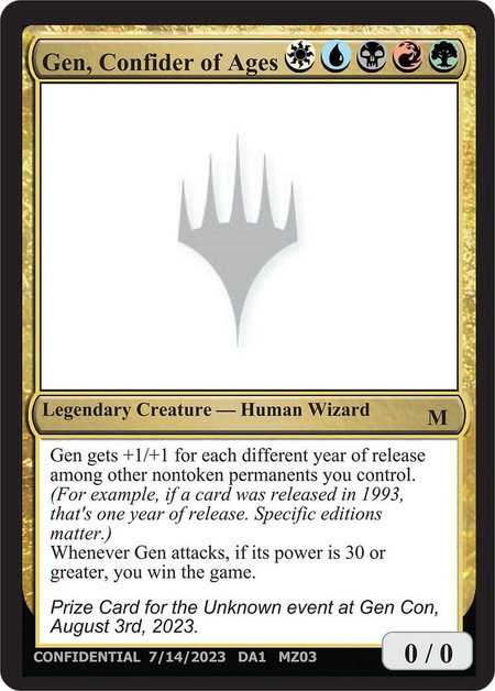 Gen, Confider of Ages - Un-Known Event Playtest Cards Magic: The Gathering trading card